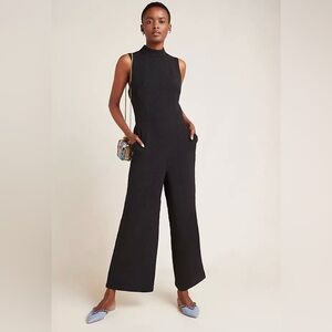 NWT Eva Franco Anthropologie Black Mock Neck Jumpsuit in stretch knit.